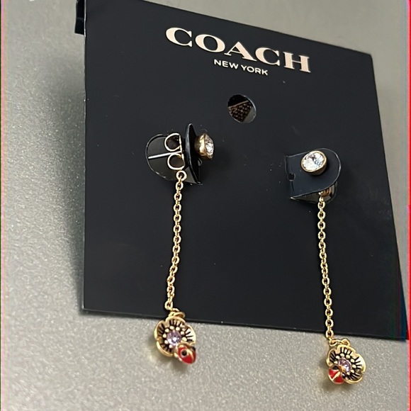 - Coach- Gold Tone Dangle Flavor and ladybug with rhinestone eyes earrings - Picture 3 of 6